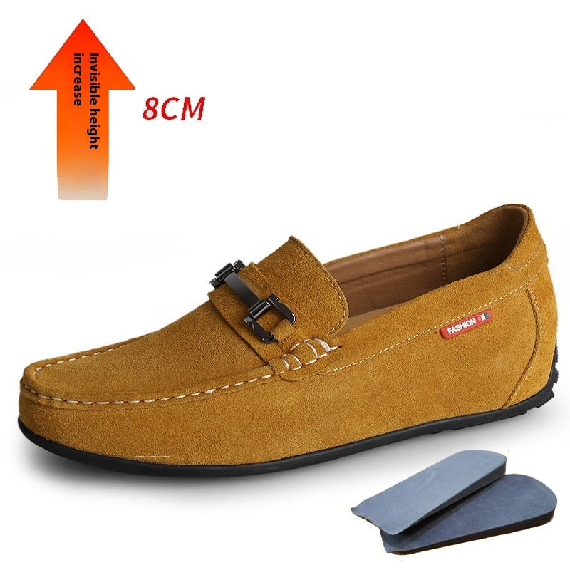 Matte Suede Cowhide Invisible Height Increasing Insole 8CM Men's Lazy Daily Driving Shoes