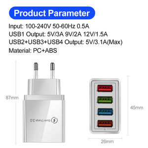 USB Charger Quick Charge 3.0 4 Phone Adapter For Tablet Portable Wall Mobile Charger Fast Charger